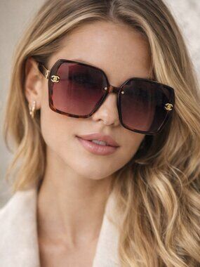 Chanel 8345 Oversized Square Sunglasses Brown Tortoise Gold CC Logo